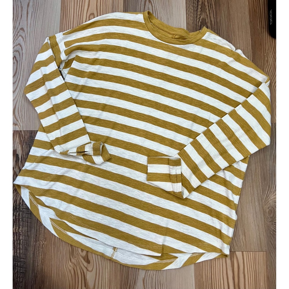 American Eagle Real Soft Striped Long Sleeve Tee Mustard Yellow White Small